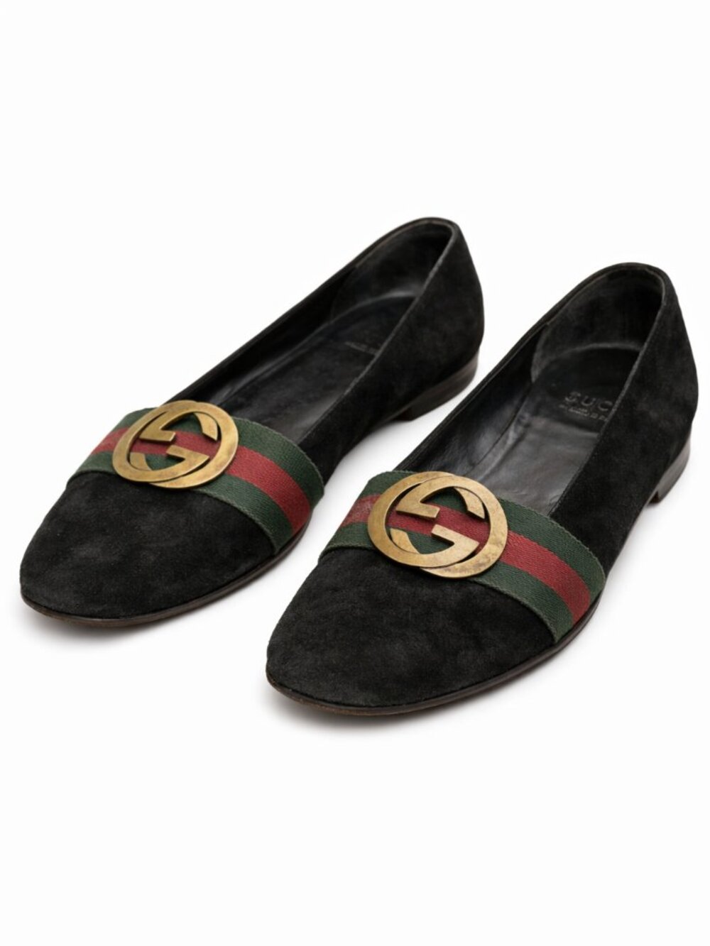 GUCCI Vintage Flats - Black w. Gold Logo - Size 9.5